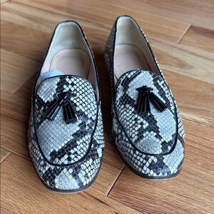 J. Crew Black and Cream Snakeskin Loafers